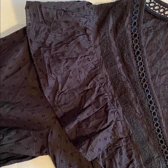 Farm Rio Plunging V-Neck Black Swiss Dot  Ruffled Eyelet Blouse bodysuit Size M - Picture 8 of 16